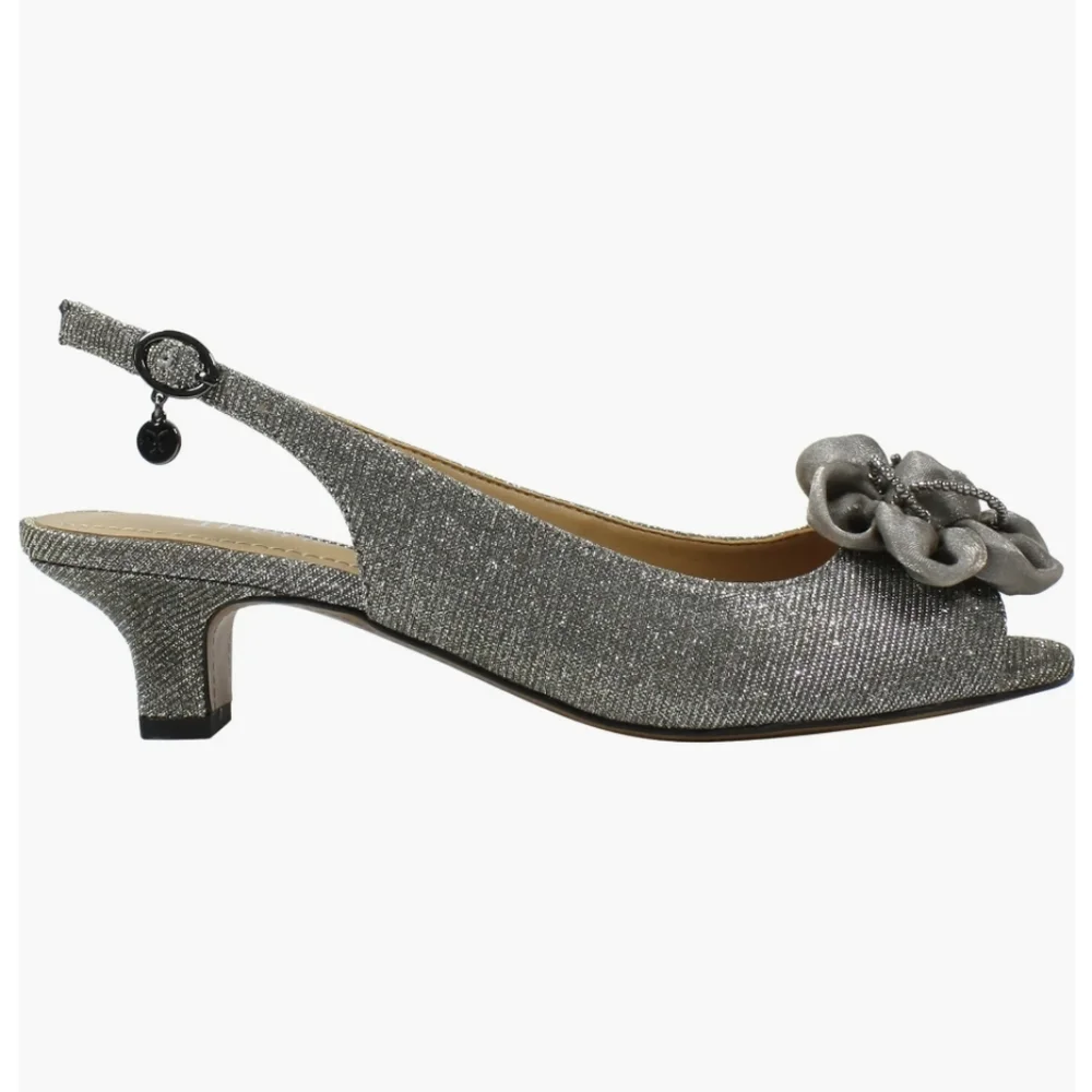 J. Renee Pewter Glitter Slingback Kitten Heel $110 At Nordstrom New Size 8 Wide